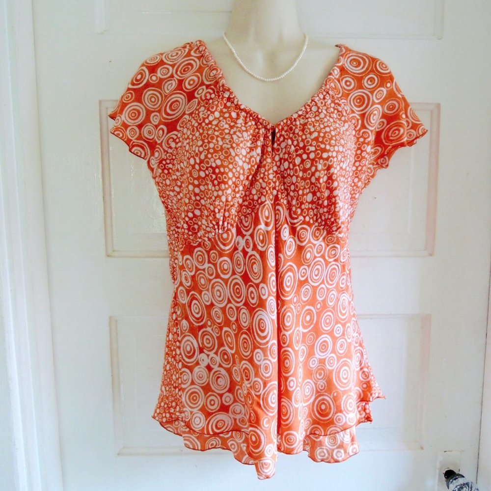 Nomadic Traders Orange & White Dots Layered Peasant Top S